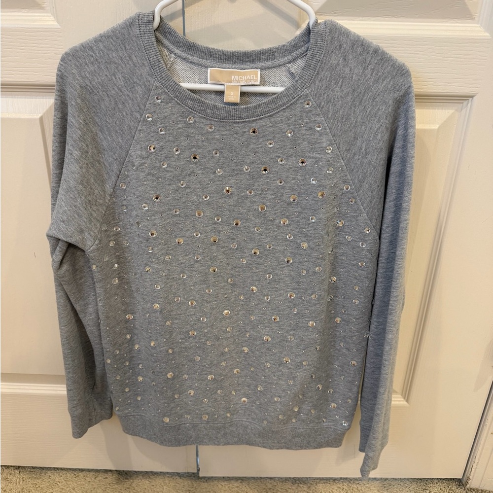 Michael Kors Light Gray Crewneck Sweater with Stud Embellishments